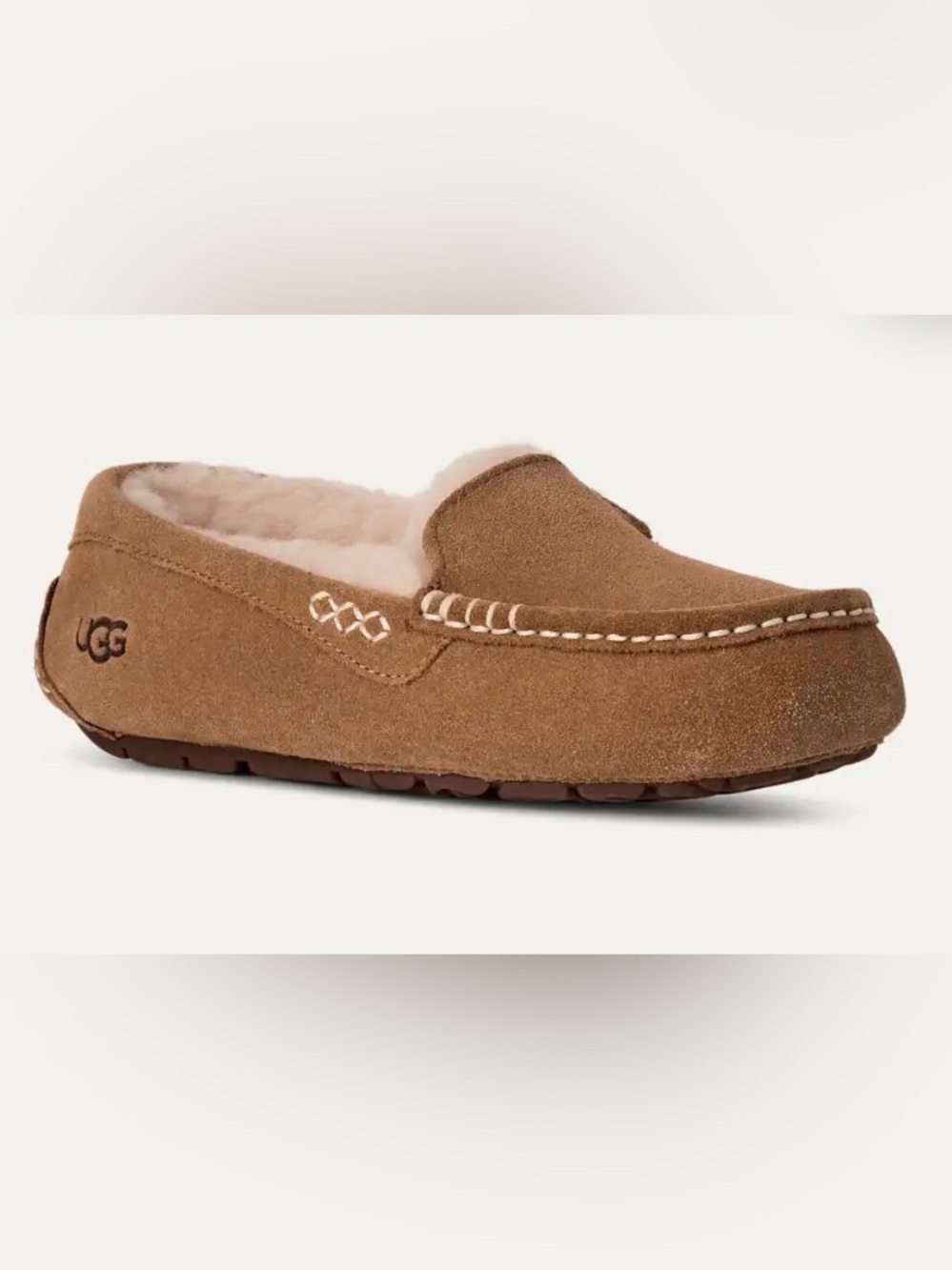 UGG Ansley Chestnut Suede Shearling Moccasin Slippers Women’s Size 6